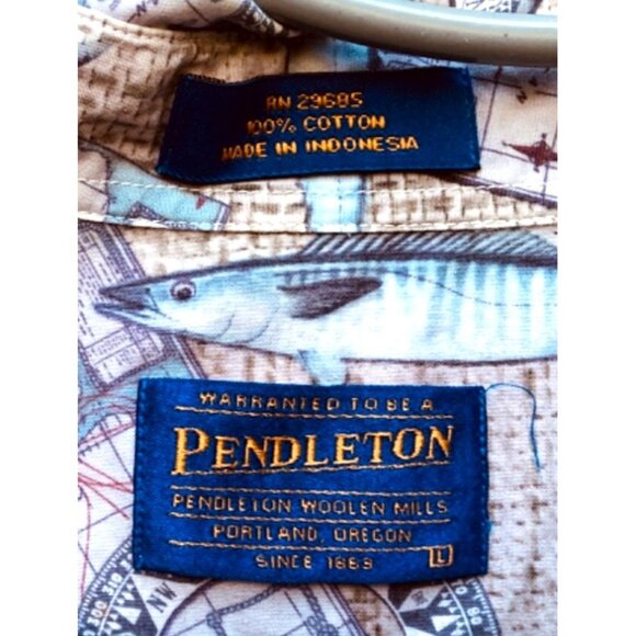 Pendelton Mens Cotton Fishing Hawiian Style Camp Shirt Caribbean Vibe Sz L - Picture 3 of 4